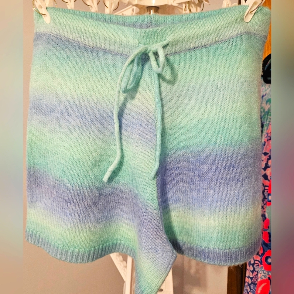 Lilly Pylitzer Blue and Green Sweater Shorts - Picture 2 of 3